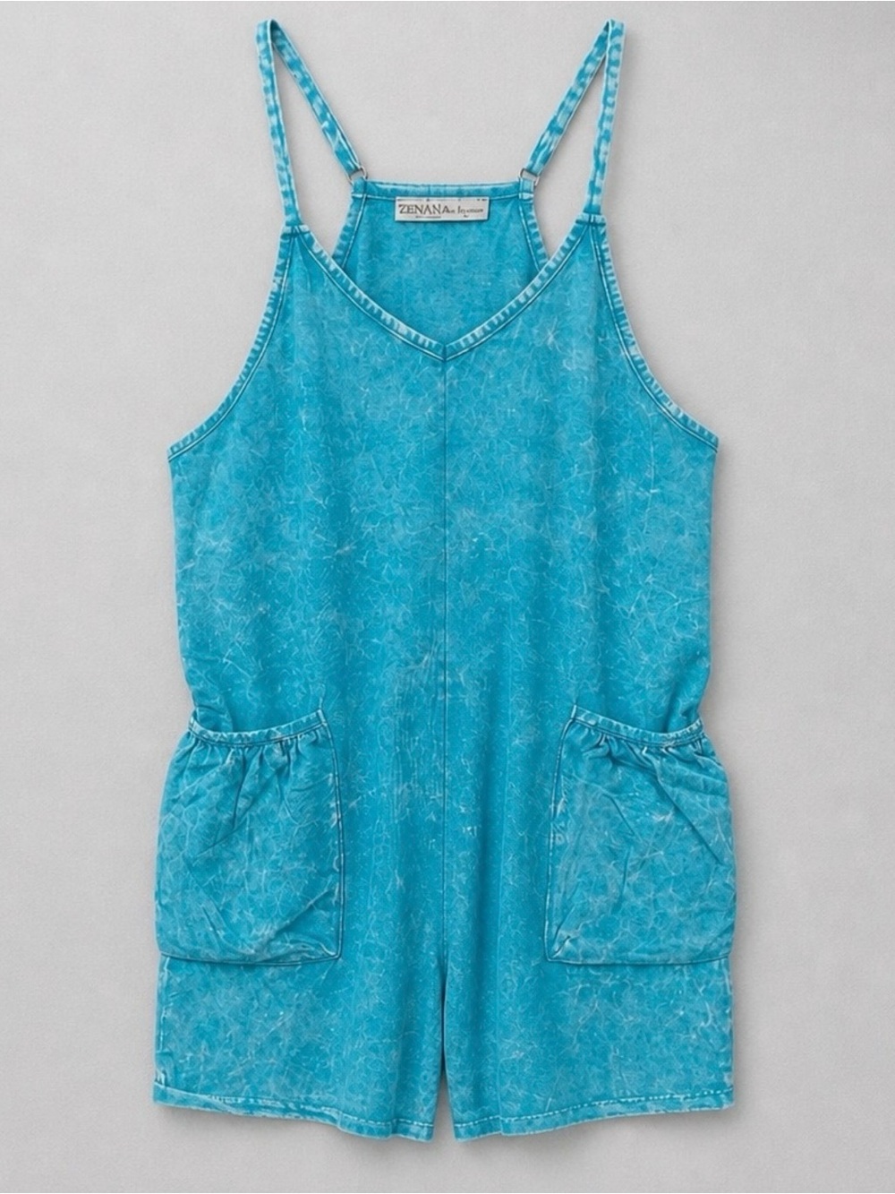 Zenana Acid wash Turquoise Shorts Romper